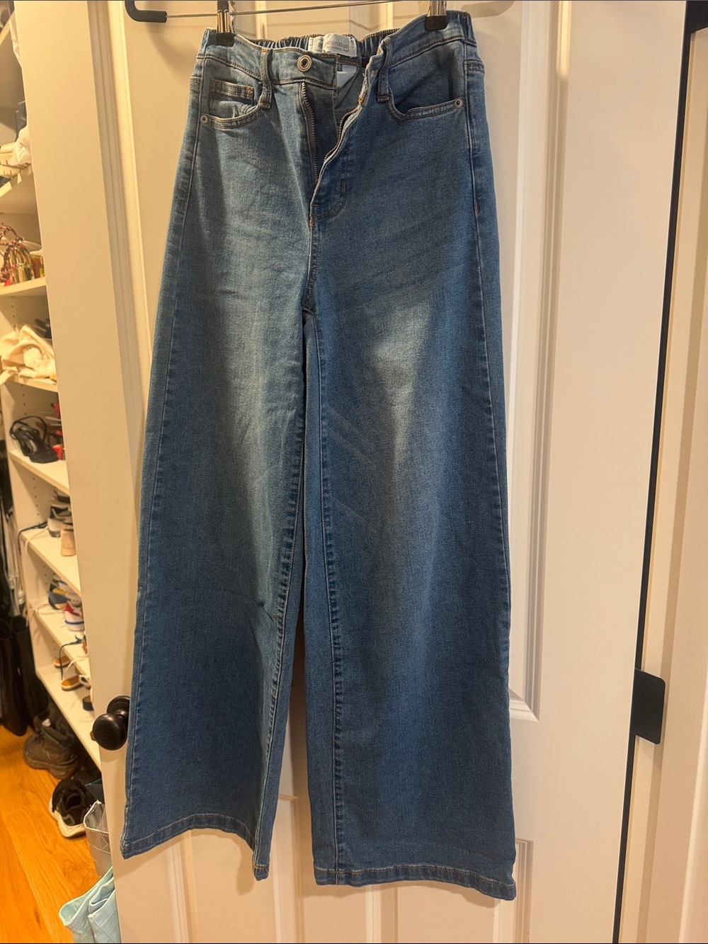 Celebrity Pink Light Blue Denim Jeans with Orange Topstitch